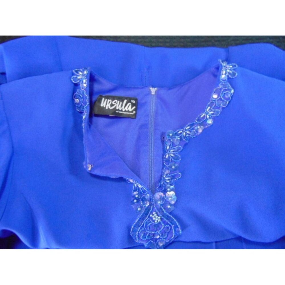 Ursula Switzerland Purple Sequin Dress 10 Fitted L/S Beaded Scarf Hem MoB Bride - Picture 9 of 9